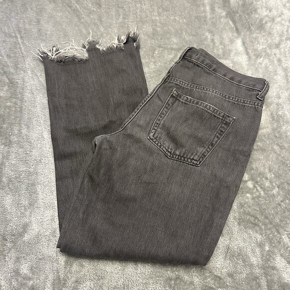We The Free Jeans Women's Sz.28 Black Maggie Straight Jean Raw Hem Distressed - Picture 9 of 13